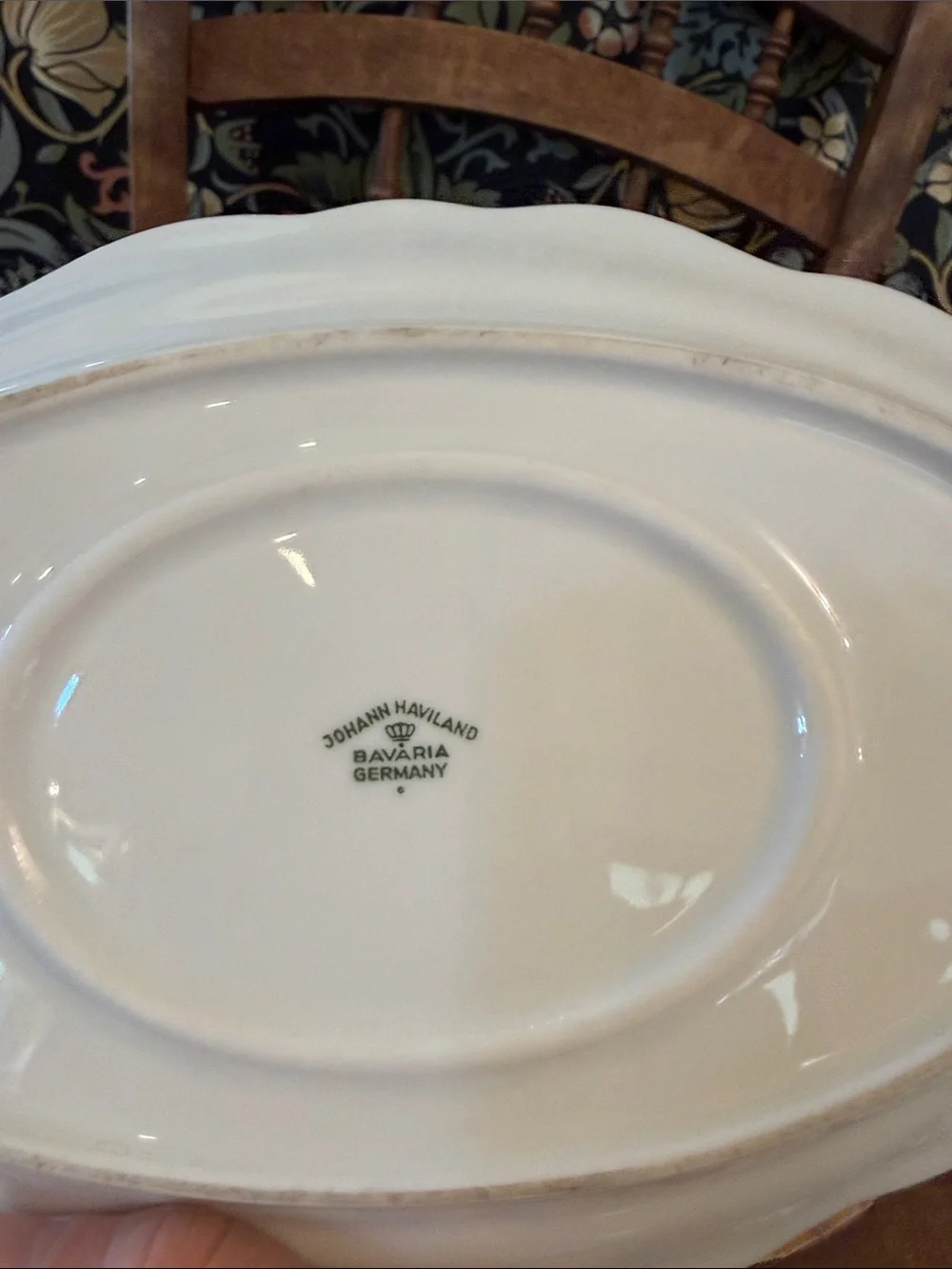 LARGE Johann Haviland Blue Garland Gravy Boat Platinum Trim Bavaria Germany